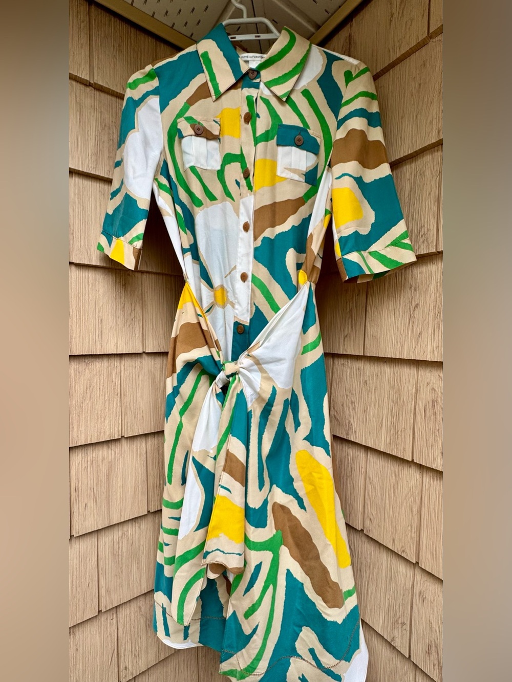 Diane Von Furstenberg Silk Abstract Floral Tie-Front Midi Dress, NWOT. Size 6